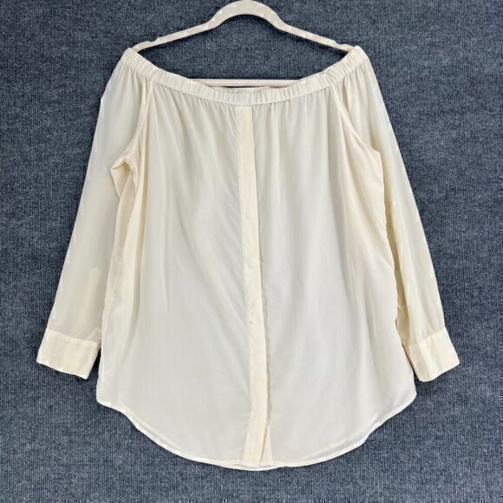 Equipment Femme Silk Blouse Top Womens Large Cream Off Shoulder Long Sleeve